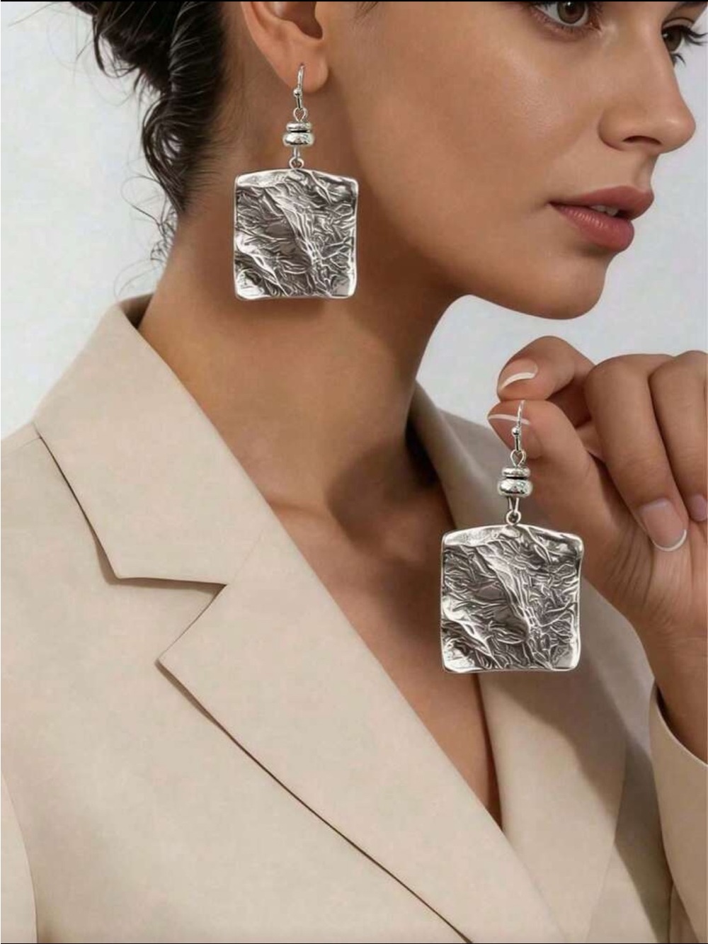 Antique Silver Square Drop Earrings